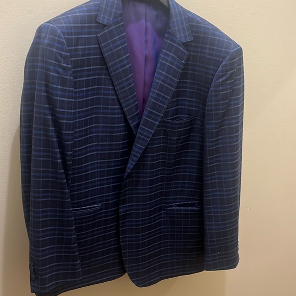 Boressi Blue Plaid Purple Lining Suit/Sport Coat